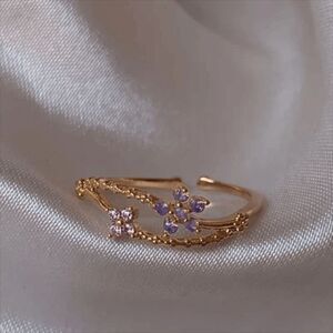 Wicked Silk Adjustable Floral Flower Crystal Rings-Purple over Pink Flower